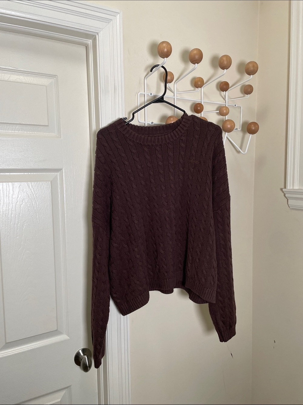 Roots - Cropped Organic Cotton Cable-Knit Crewneck Sweater Deep Brown XL